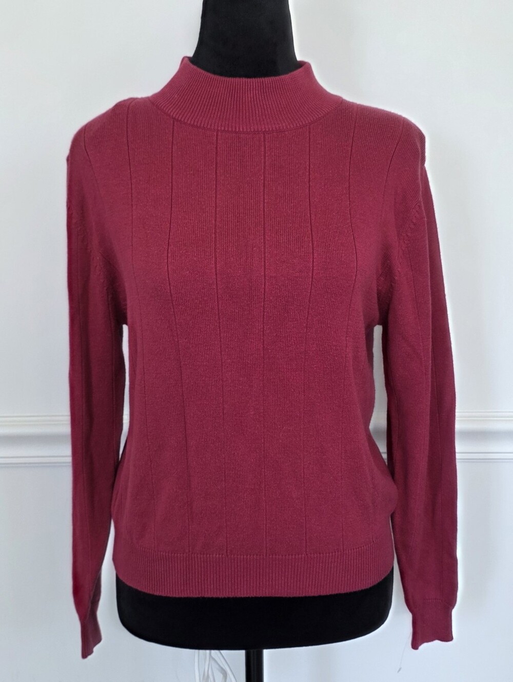 Appleseed's Women's Mock Neck Ribbed Sweater - Raspberry S